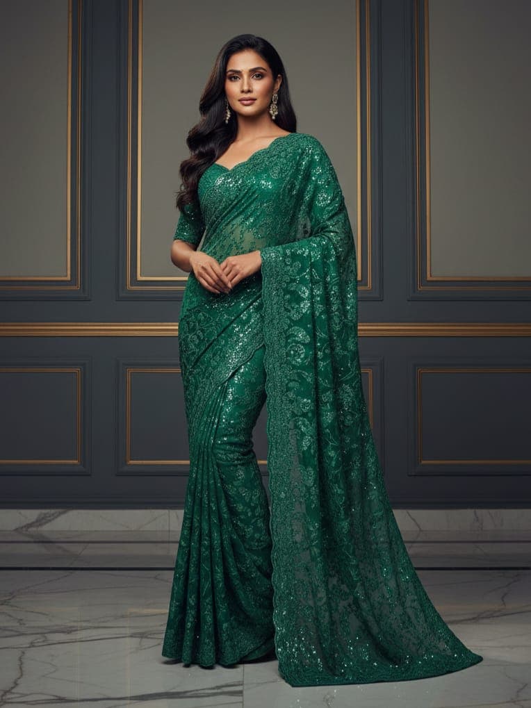 Emerald Luxe Stonework Saree