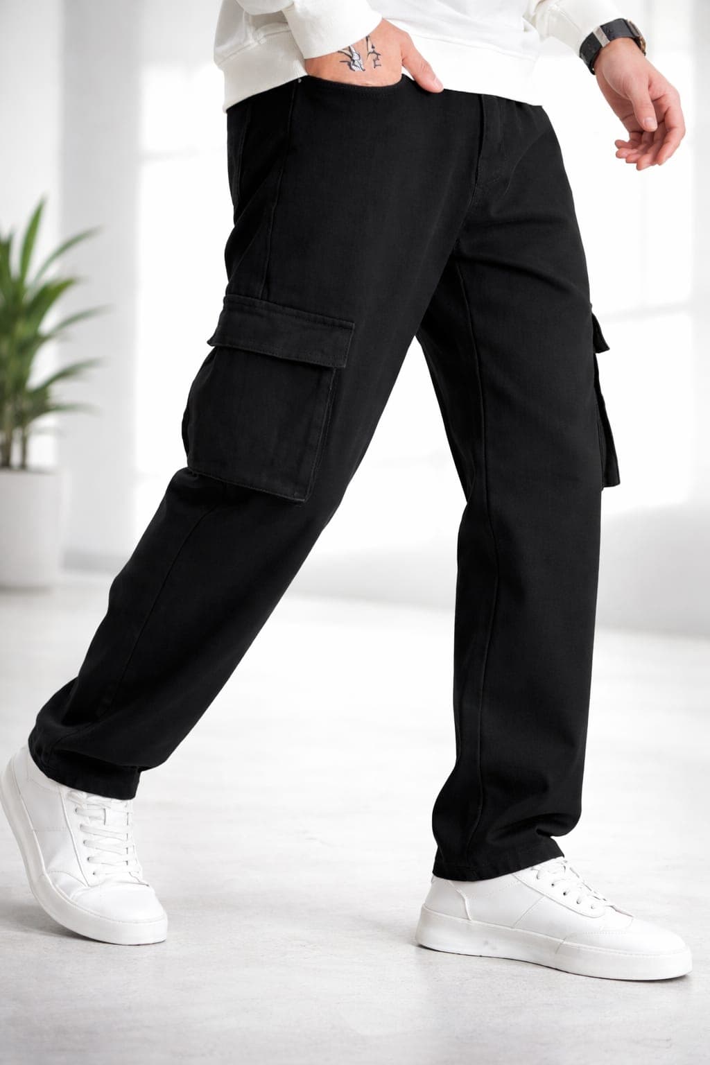 Midnight Utility Black Cargo Denim Jeans