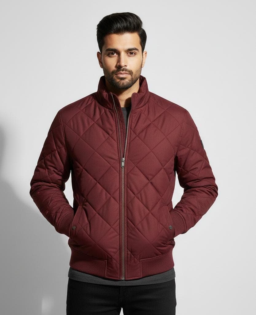 Men's Maroon Quilted Winter Jacket