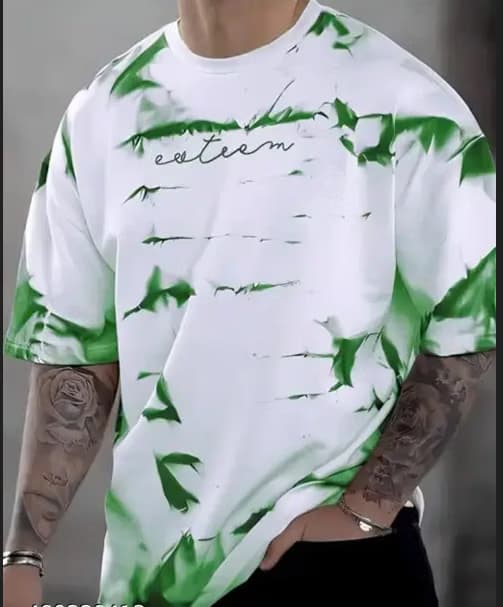 Men White & Green Tie-Dye Oversized T-Shirt Casual Streetwear