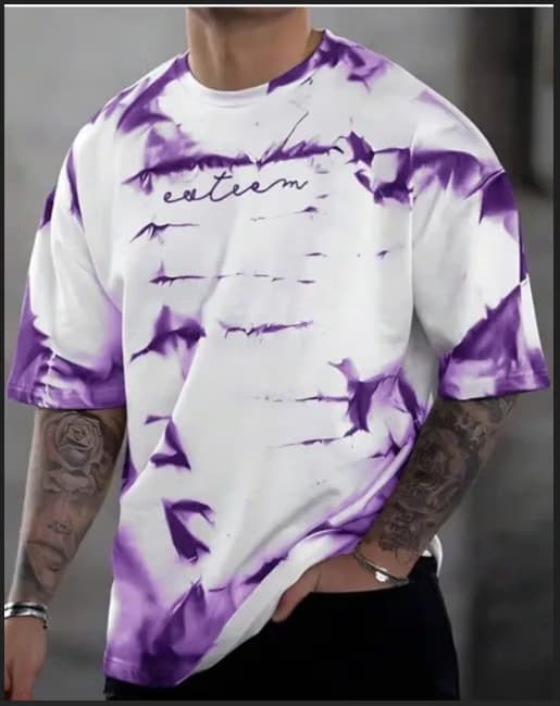 Purple Marble Tie-Dye Printed Oversized T-Shirt