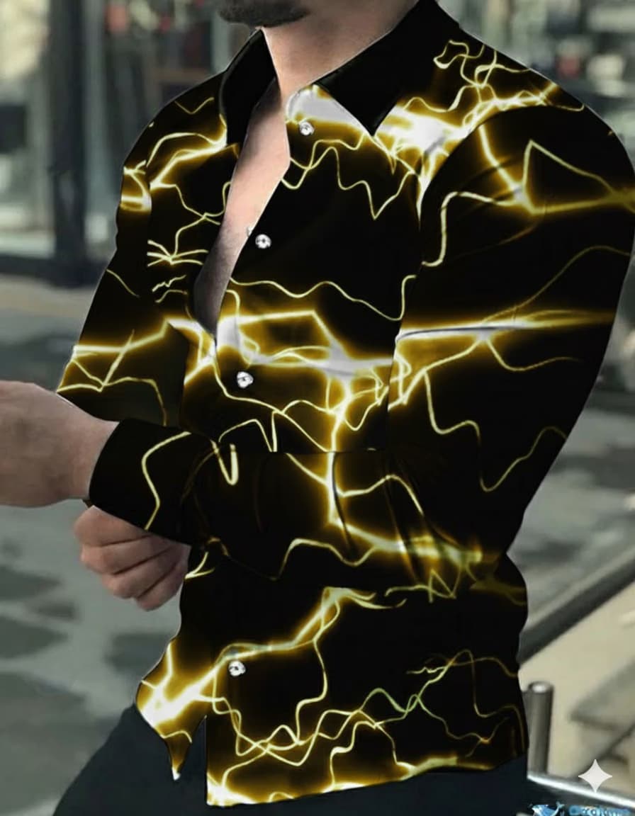 Black Lightning Print Stylish Party Casual Shirt