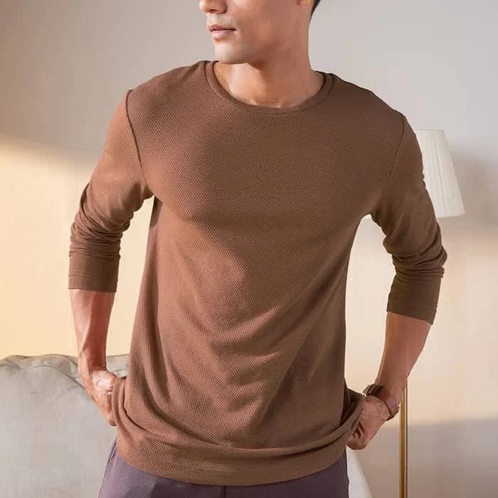 Statement Popcorn Textured Casual Tees Milky Brown