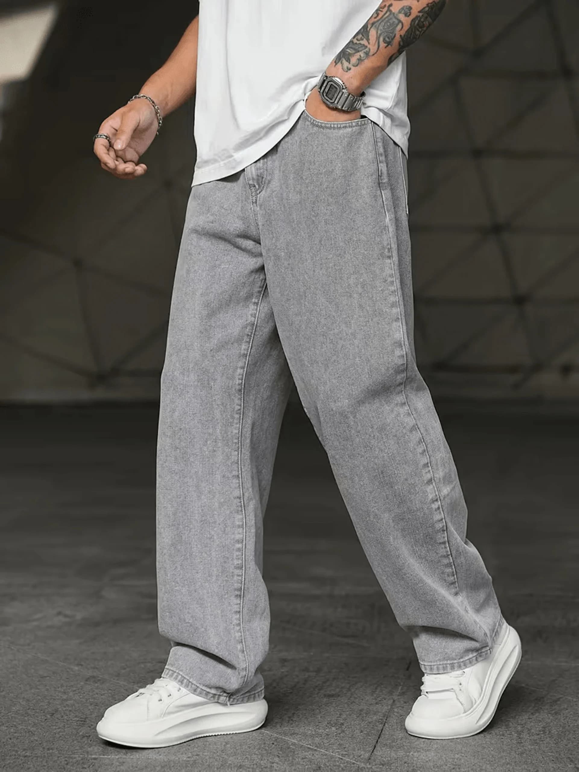 Grey Relaxed Fit Denim Jeans