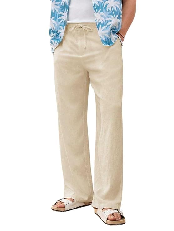 Beige Relaxed Fit Drawstring Trousers
