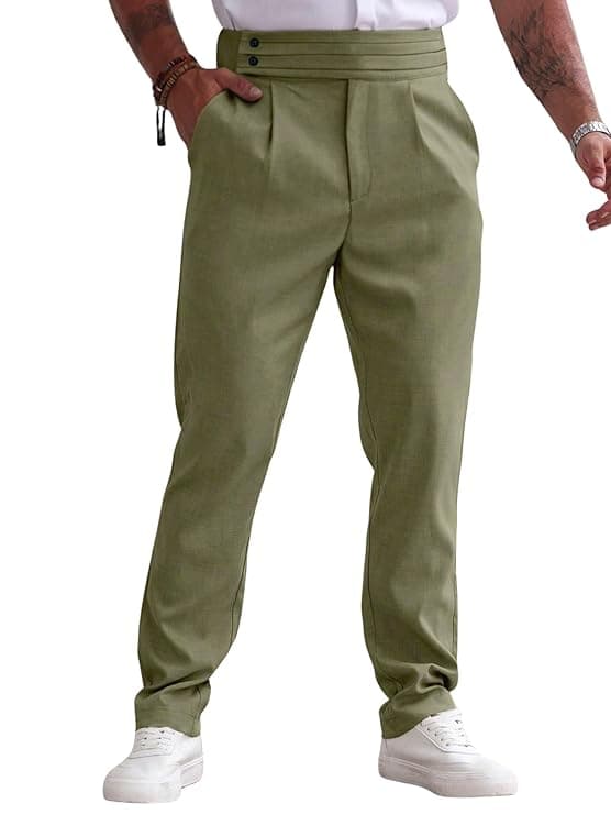 Beige Pleated Waist Casual Trousers