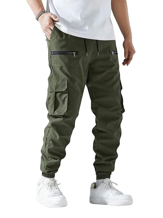 Green Zipper Cargo Joggers