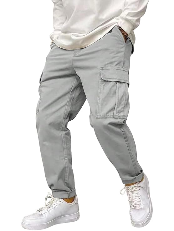 Grey Multi-Pocket Utility Cargo Trousers