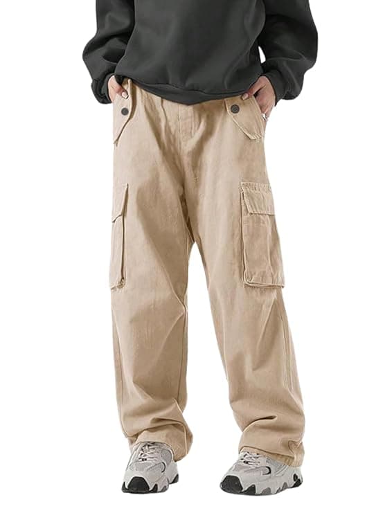 Beige Button Detail Casual Trousers