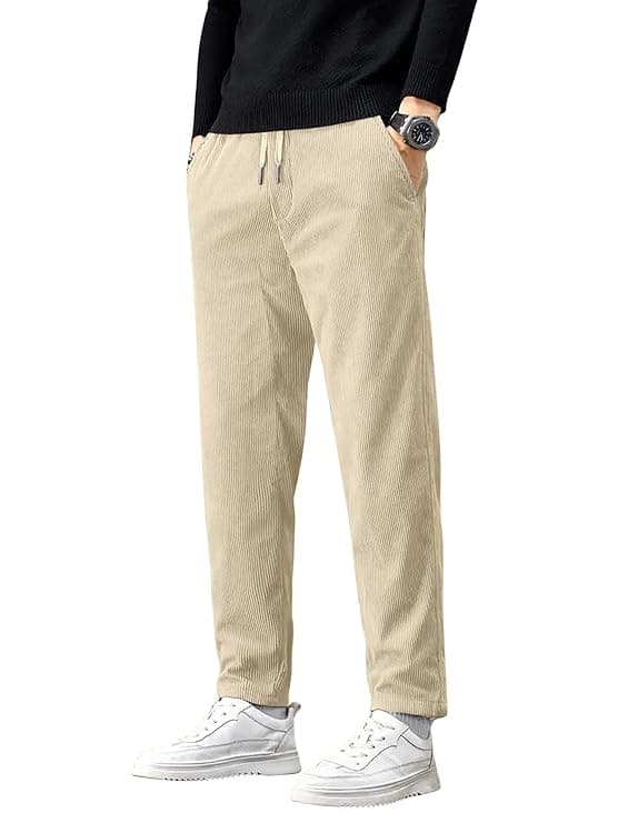Beige Relaxed Casual Tapered Pants