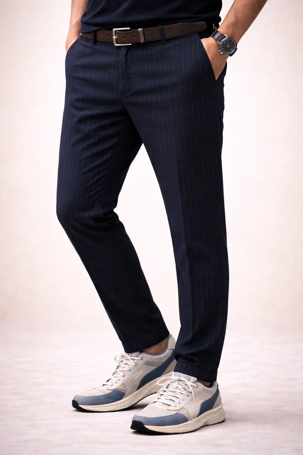 Navy Slim Fit Pinstripe Trousers